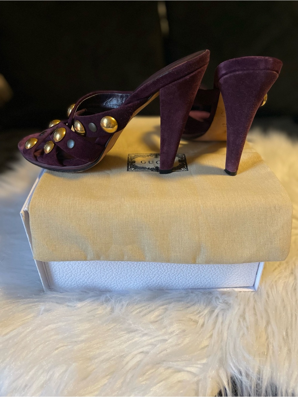 Authentic Gucci Purple Suede Studded High Heel Sandals Made in Italy 🇮🇹 size 38